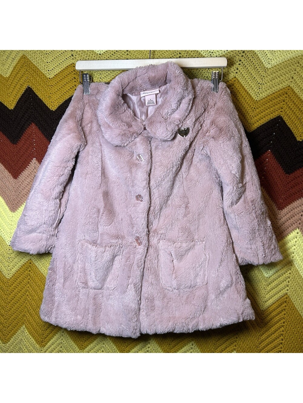 Juicy Couture Girls Jacket Coat Blush Pink Faux Fur Warm & Cozy Size 6 Mended